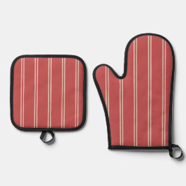 Classic Farmhouse Ticking Stripe | Faded Rust Red Ofenhandschuh & Topflappen-Set