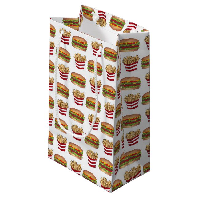 Classic Fast Food Pairing Burger und French Fries Kleine Geschenktüte (Vorderseite Schrägansicht)