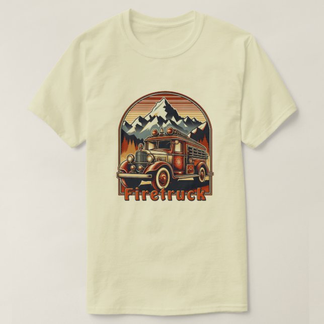 Classic Fire Truck & Mountain T-Shirt (Design vorne)