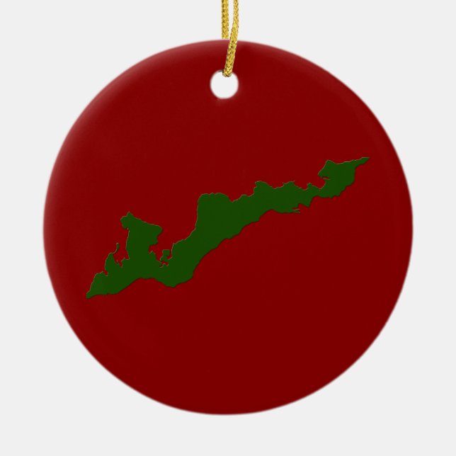 Classic Fishers Island Logo-Ornament - grün/rot Keramik Ornament (Vorne)