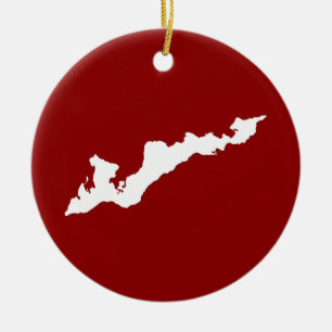 Classic Fishers Island Logo-Ornament - weiß/rot Keramikornament