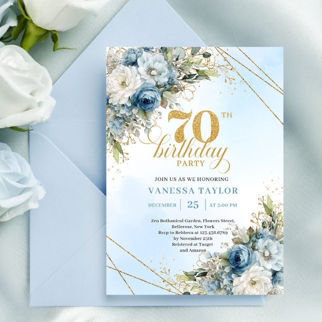 Classic Floral 70th Birthday Party Invitation Einladung (Classic Floral 70th Birthday Party Invitation)