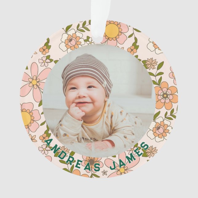 Classic Floral Baby's First Christmas Ornament (Vorderseite)