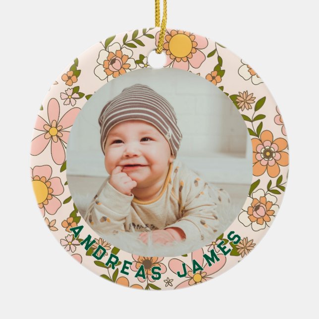 Classic Floral Baby's First Christmas Ornament (Vorne)