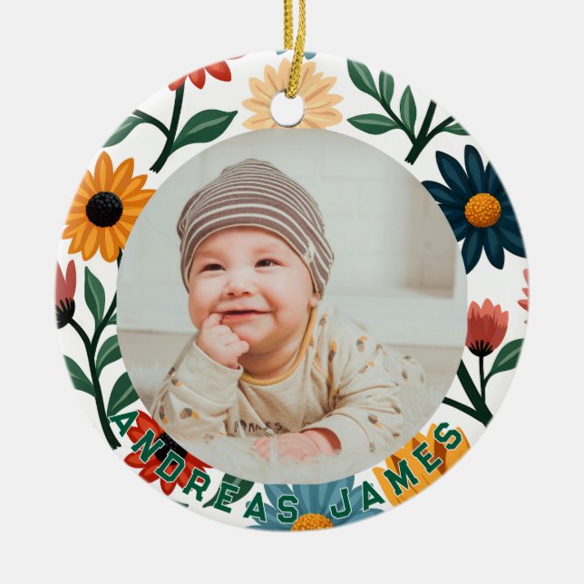 Classic Floral Baby's First Christmas Ornament (Vorne)
