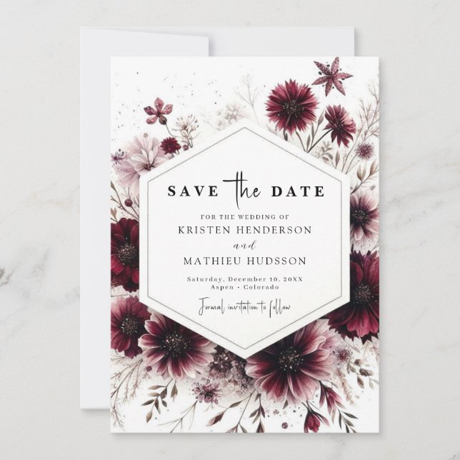 Classic Floral Burgundy Wedding Save The Date (Vorderseite)