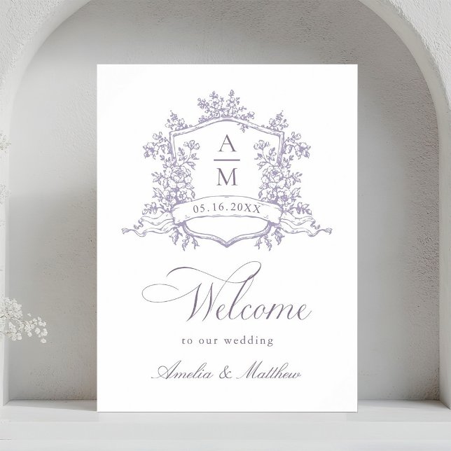 Classic Floral Crest Lavender Wedding Welcome Poster (Von Creator hochgeladen)