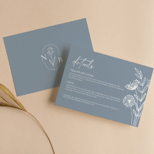Classic Floral Dusty Blue Wedding Minimalistisch Begleitkarte