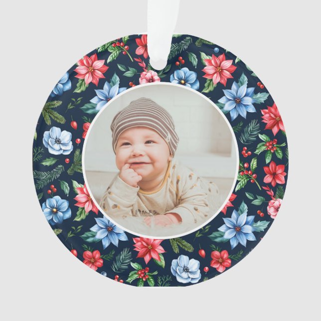 Classic Floral Frame Baby's First Christmas  (devant)