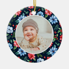Classic Floral Frame Baby's First Christmas  Keramik Ornament