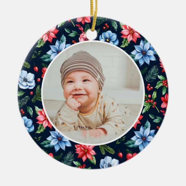 Classic Floral Frame Baby's First Christmas  Keramik Ornament (Vorne)