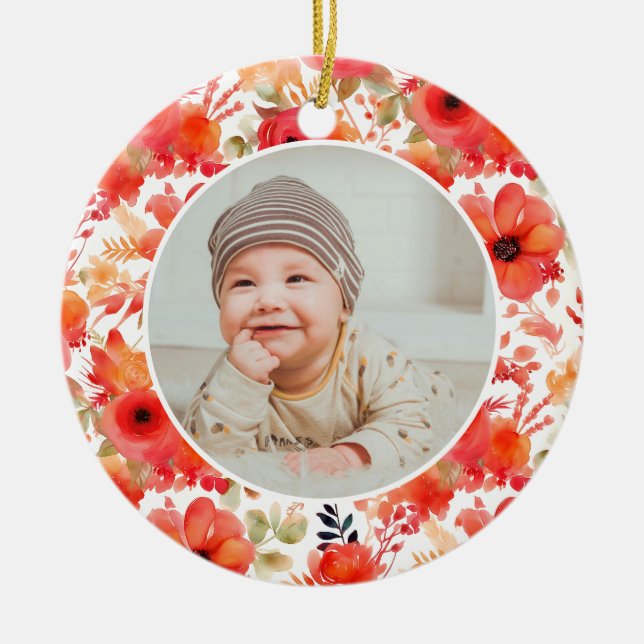 Classic Floral Frame Baby's First Christmas  Keramik Ornament (Vorne)