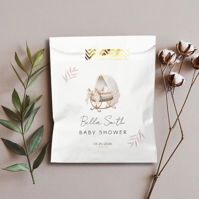 Classic Floral Gold Bassinet Baby Shower Geschenktütchen (Von Creator hochgeladen)