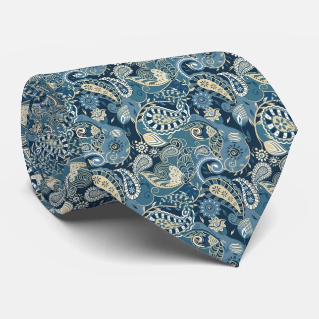 Classic Floral Slate Blue Paisley Krawatte (Gerollt)