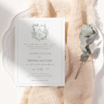 Classic Floral Wappen Sage Green Wedding Einladung<br><div class="desc">Formal monogram Wappen klassische Weise grün Hochzeit Einladung.</div>