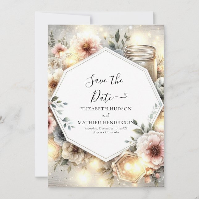 Classic Florals Mason Jar Wedding Save The Date (Vorderseite)