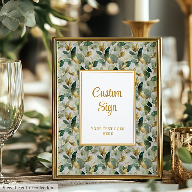 Classic Forest Green Gold Blätter Hochzeit Custom Poster (Classic Forest Green Gold Leaves Wedding Custom Poster)