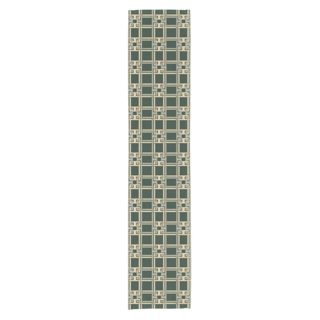 Classic Forest Green Greek Key Pattern Kurzer Tischläufer (Vorderseite)