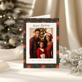 Classic Forest Green Poinsettia Foto Weihnachten Karte