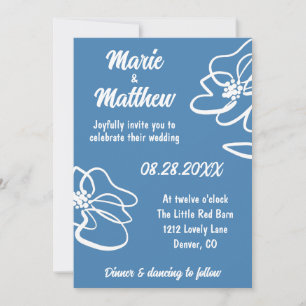 Classic Foto Chic Blumenblauer Hochzeitsempfang Einladung