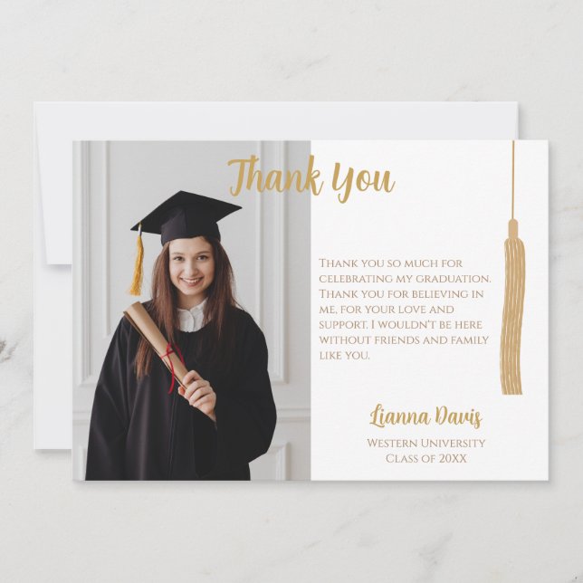 Classic Foto Gold Tassel Abschluss Vielen Dank Karte (Vorderseite)