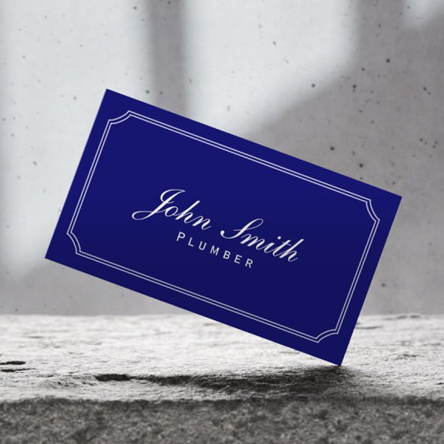 Classic Frame Dark Blue Plumbing Business Card Visitenkarte (Von Creator hochgeladen)