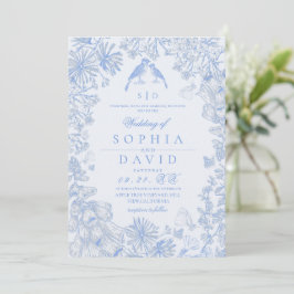  Classic French Blue Floral Wedding  Einladung