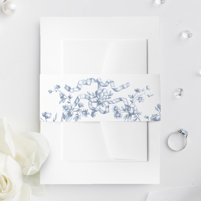 Classic French Blue Flowers & Ribbons Wedding Einladungsbanderole (Von Creator hochgeladen)