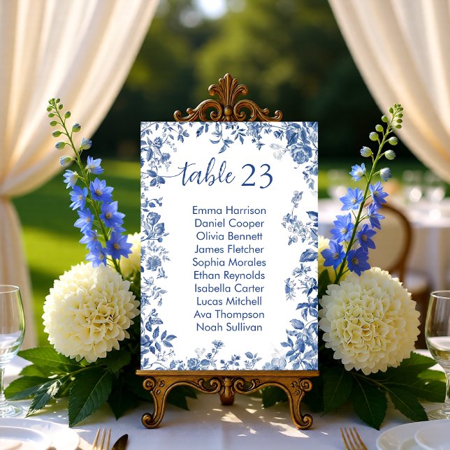 Classic French Blue Toile Seating Chart Card Einladung (Classic French Blue Toile Seating Chart Card)