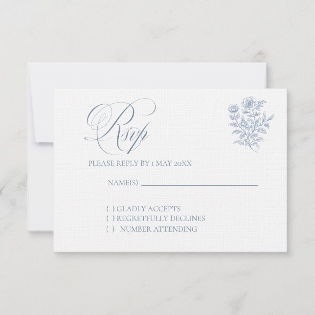 Classic French Blue Wedding RSVP card Karte (Vorderseite)