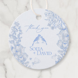 Classic French Blue White Floral Birds Wedding  Geschenkanhänger