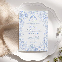  Classic French Blue White Floral Wedding  Einladung