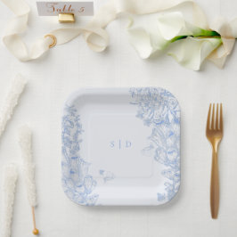Classic French Blue White Floral Wedding Enclosure Pappteller