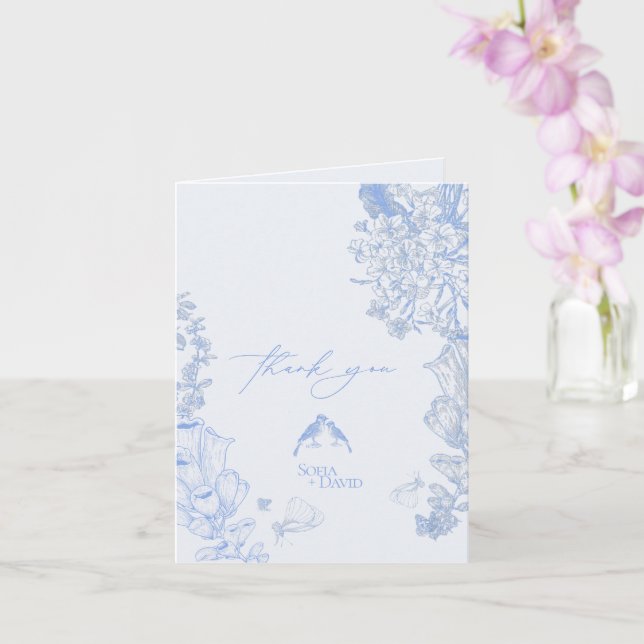 Classic French Blue White Floral Wedding Thank you Karte (Orchidee)