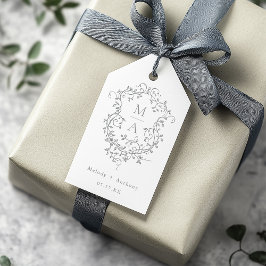 Classic French Floral Wappen Gray Wedding Geschenkanhänger