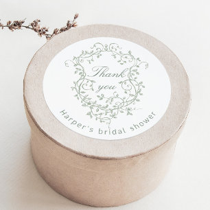 Classic French Sage Green Brautparty Vielen Dank Runder Aufkleber