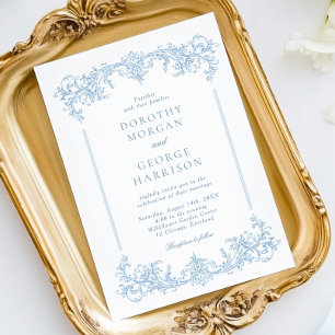 Classic French Viktorianisch Dusty Blue Wedding Einladung