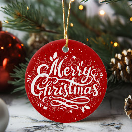 Classic Frohe Weihnachten Feierliche Rot und Weiß Keramik Ornament