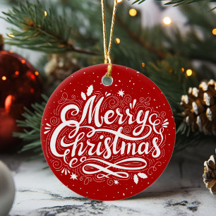 Classic Frohe Weihnachten Feierliche Rot und Weiß Keramik Ornament
