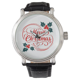 Classic Frohe Weihnachten Holly Berry Holiday Art Armbanduhr
