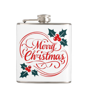 Classic Frohe Weihnachten Holly Berry Holiday Art Flachmann