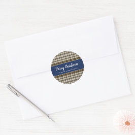 Classic Frohe Weihnachten Kariert Blue White Runder Aufkleber
