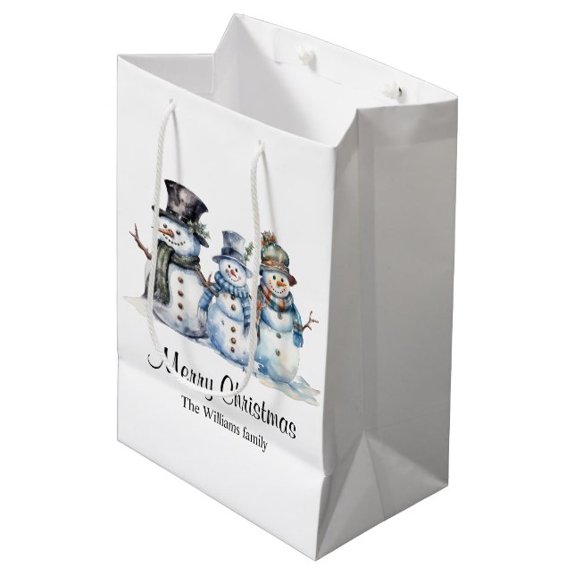 Classic Frohe Weihnachten Winterurlaub Snowman Mittlere Geschenktüte (Vorderseite Schrägansicht)