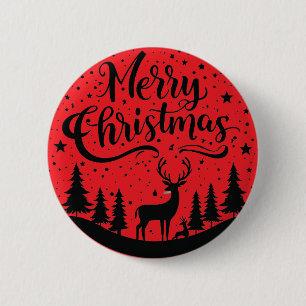 Classic Frory Christmas Deer and Tree Design Art Button