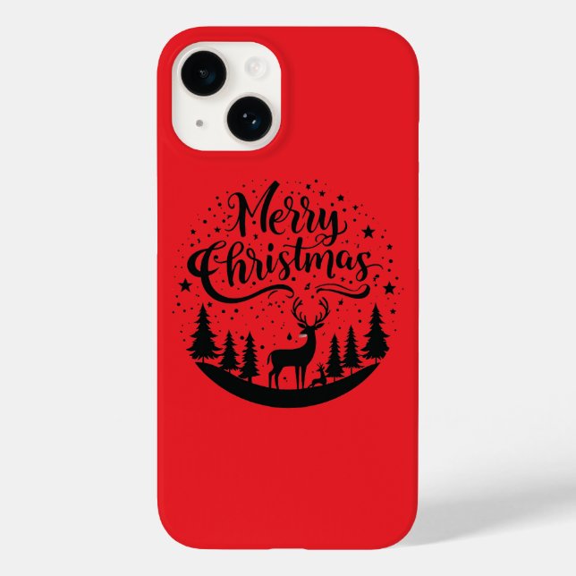 Classic Frory Christmas Deer and Tree Design Art Case-Mate iPhone 14 Hülle (Rückseite)