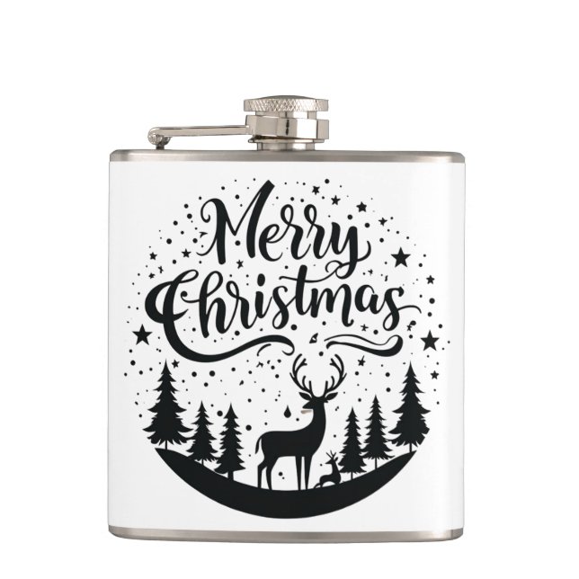 Classic Frory Christmas Deer and Tree Design Art Flachmann (Vorderseite)
