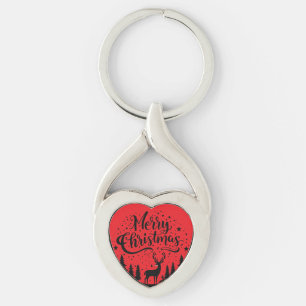 Classic Frory Christmas Deer and Tree Design Art Schlüsselanhänger
