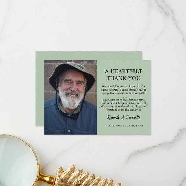 Classic Funeral Heartfelt Foto Dankeskarte (Vorderseite/Rückseite Beispiel)