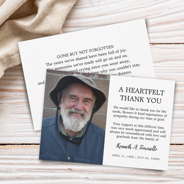 Classic Funeral Heartfelt Foto Dankeskarte (Classic Funeral Heartfelt Photo Thank You Card)