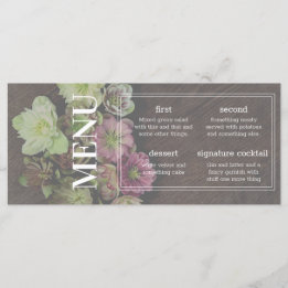 CLASSIC Garden Hellebore Holz und White Menu Karte
